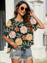 Aloha Summer Ruffled Floral Short Sleeve Blouse - MXSTUDIO.COM