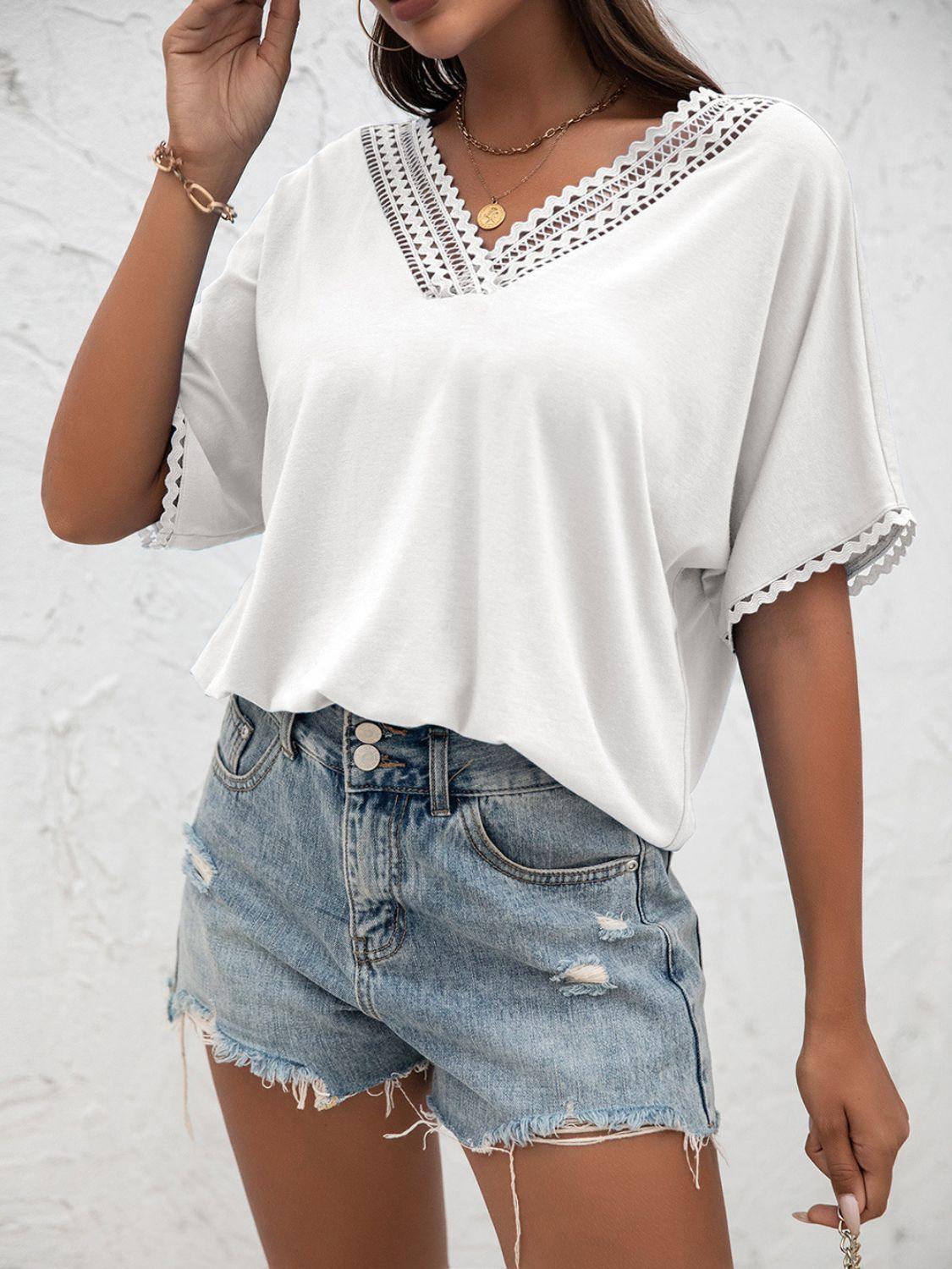 Always Calm V Neck Short Sleeve Blouse - MXSTUDIO.COM