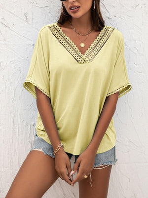 Always Calm V Neck Short Sleeve Blouse - MXSTUDIO.COM