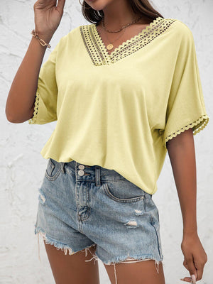 Always Calm V Neck Short Sleeve Blouse - MXSTUDIO.COM