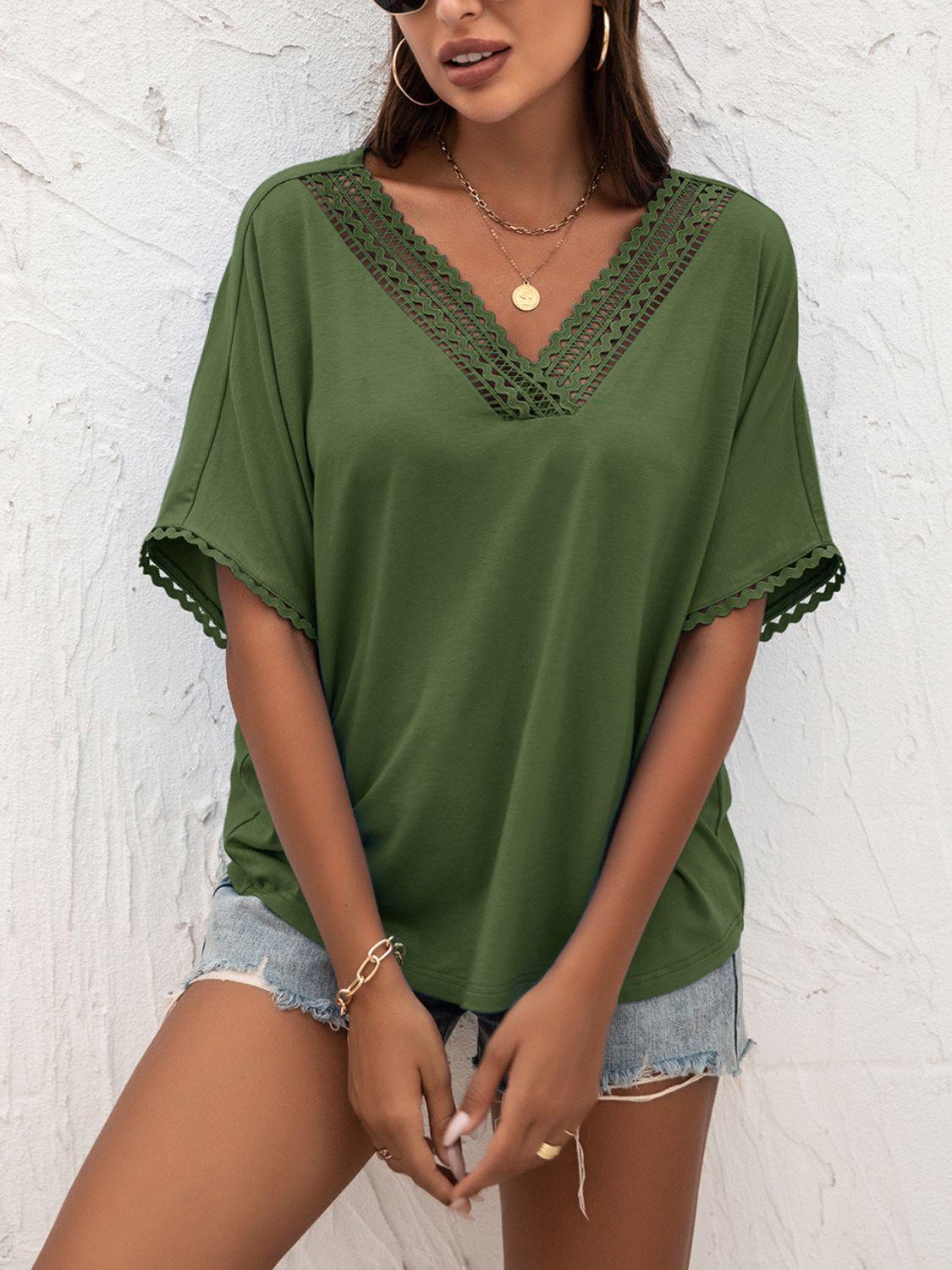 Always Calm V Neck Short Sleeve Blouse - MXSTUDIO.COM