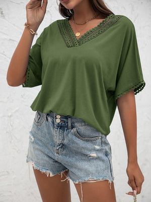 Always Calm V Neck Short Sleeve Blouse - MXSTUDIO.COM