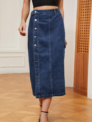 Always In Fashion Midi Button Down Denim Skirt - MXSTUDIO.COM