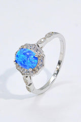 Always Remembered Zircon Detail Blue Oval Opal Ring - MXSTUDIO.COM