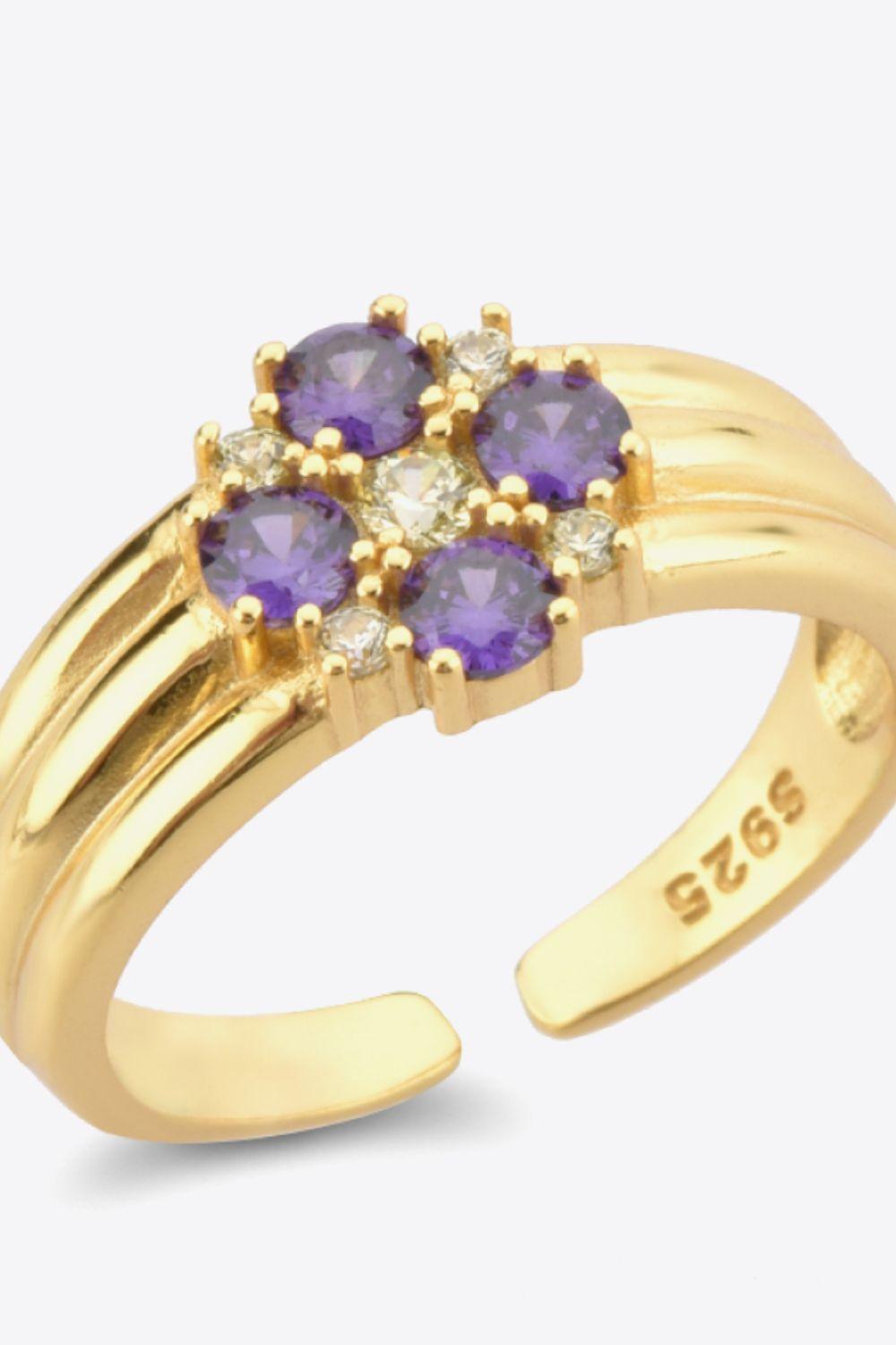 Amaze Me Zircon 925 Sterling Silver Gold Open Ring - MXSTUDIO.COM