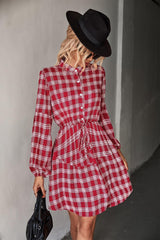 Amazing Plaid Balloon Sleeve Shirt Dress - MXSTUDIO.COM