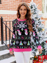 Amazing Ribbed Trim Christmas Printed Sweater-MXSTUDIO.COM