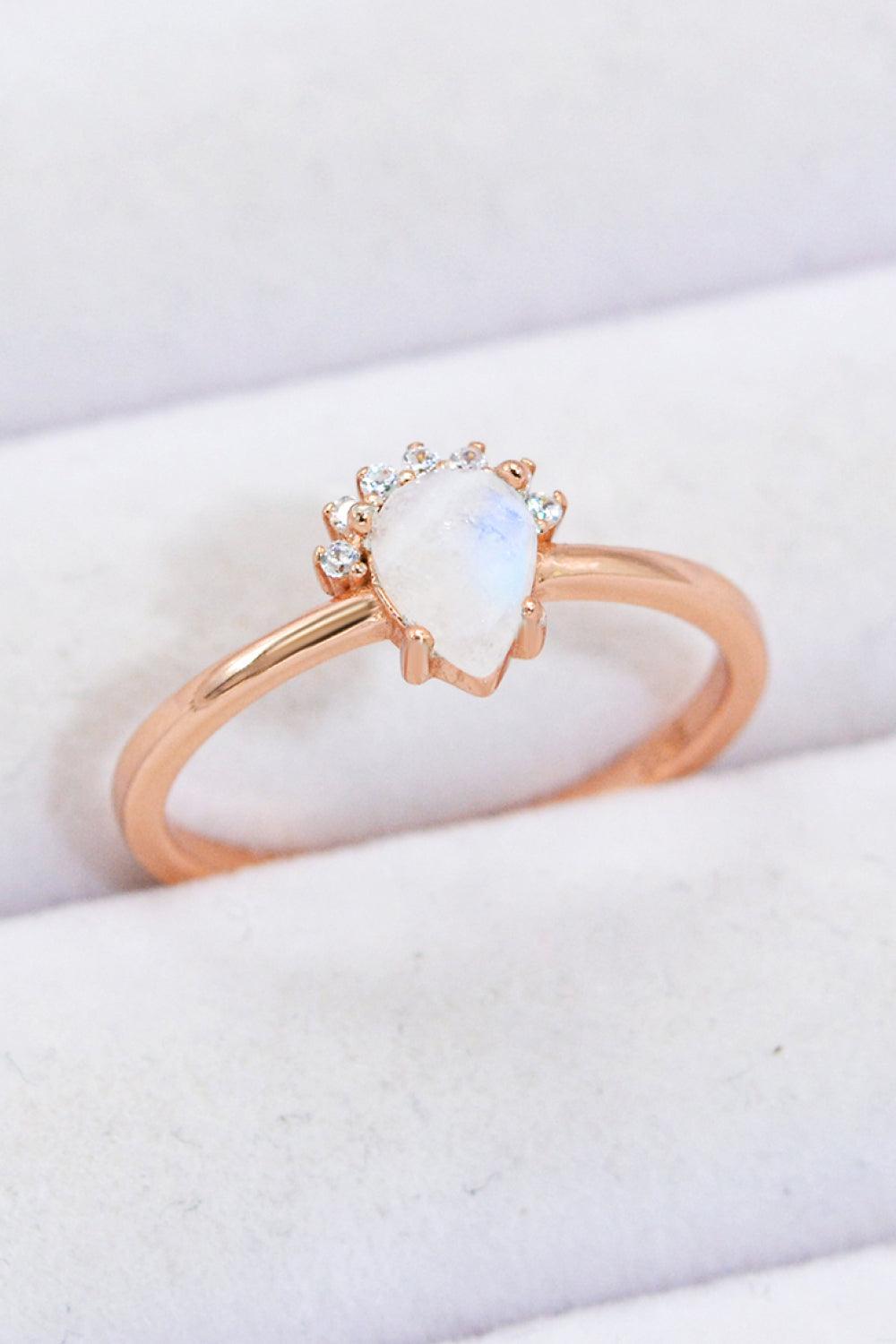 Amazing Rose Gold-Plated Pear Shape Moonstone Ring - MXSTUDIO.COM