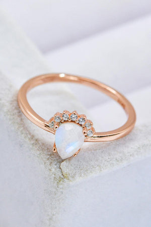 Amazing Rose Gold-Plated Pear Shape Moonstone Ring - MXSTUDIO.COM