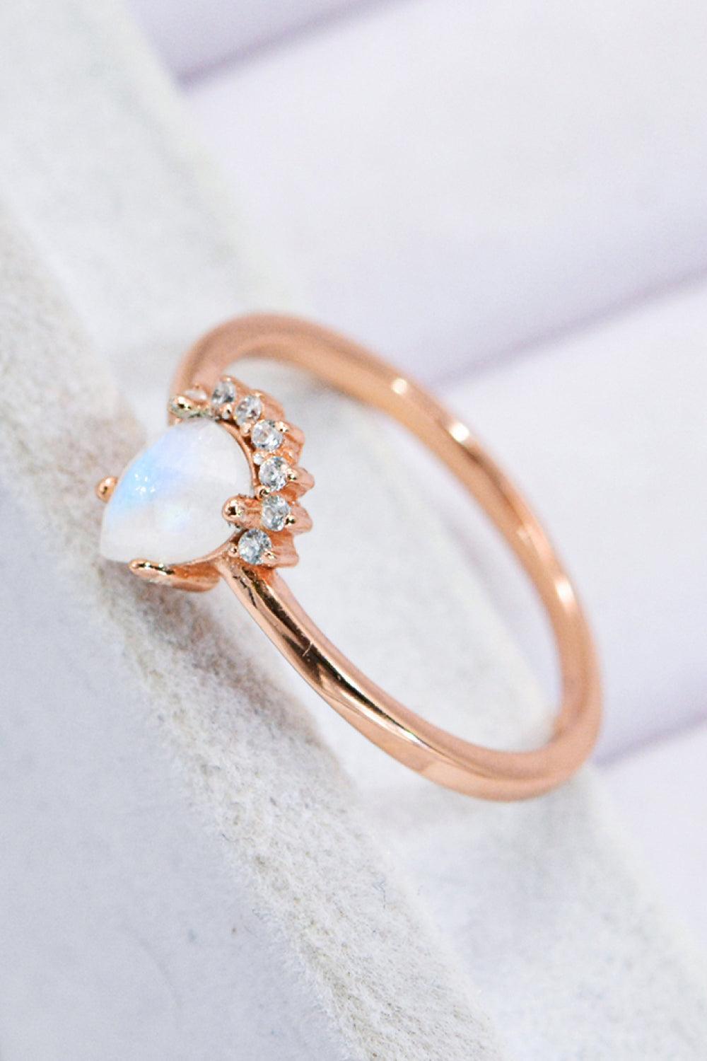 Amazing Rose Gold-Plated Pear Shape Moonstone Ring - MXSTUDIO.COM