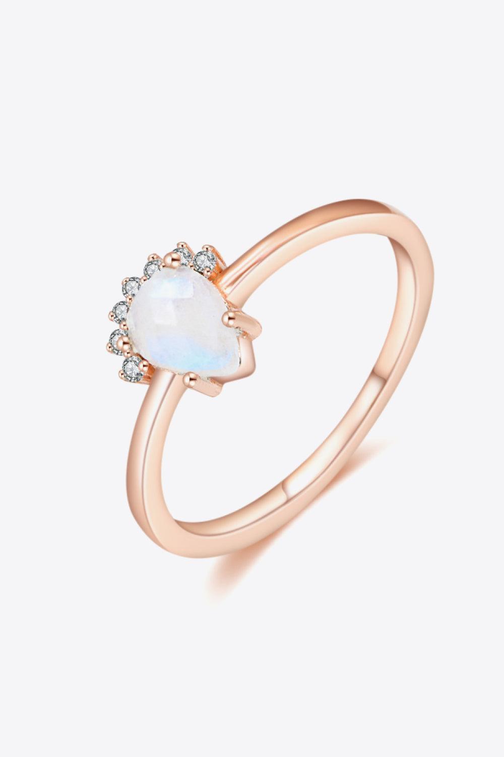 Amazing Rose Gold-Plated Pear Shape Moonstone Ring - MXSTUDIO.COM