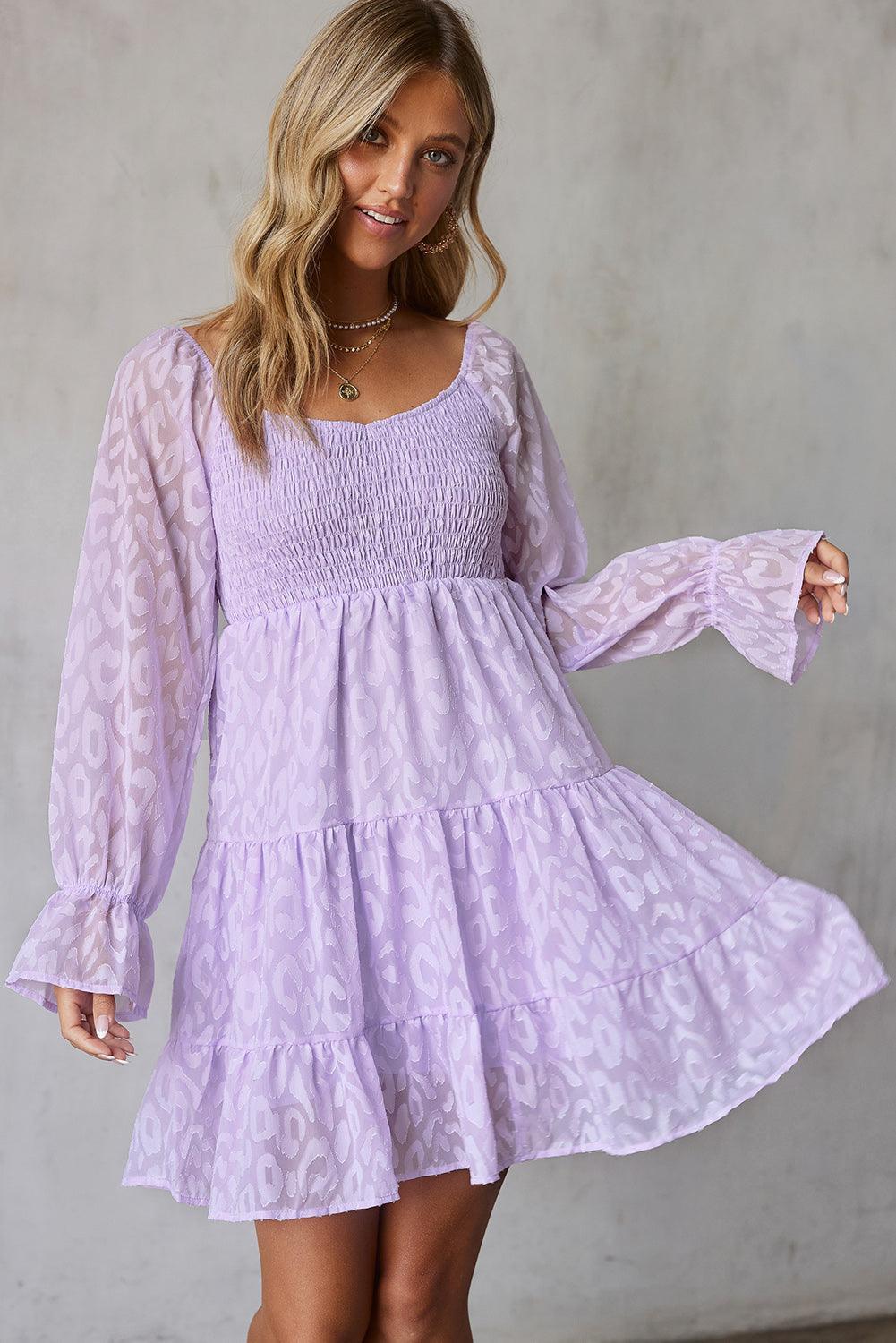 Amazing Smocked Flounce Sleeve Dress - MXSTUDIO.COM