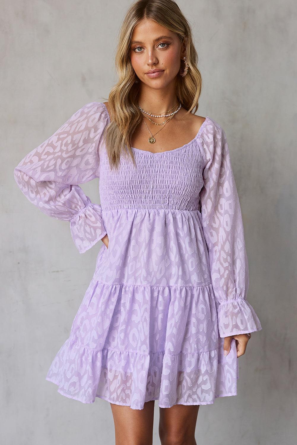 Amazing Smocked Flounce Sleeve Dress - MXSTUDIO.COM