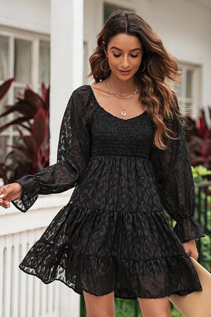 Amazing Smocked Flounce Sleeve Dress - MXSTUDIO.COM