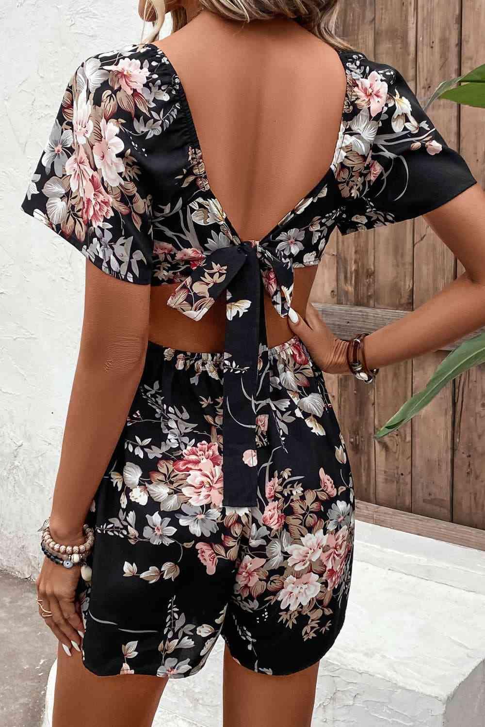 Amazing Summer Tie Back Cutout Floral Romper - MXSTUDIO.COM