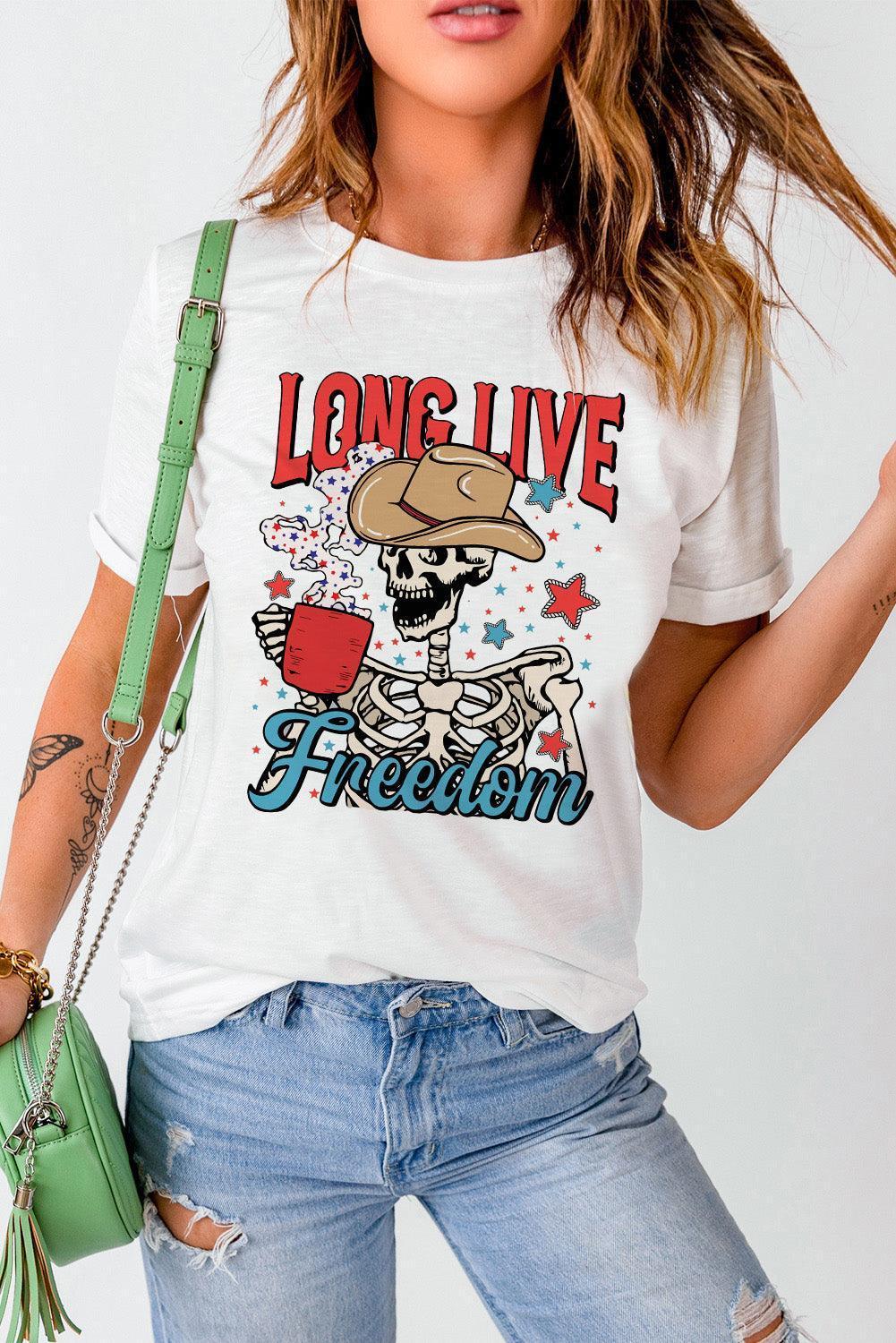 American Cowboy Skeleton Long Live Freedom T Shirt - MXSTUDIO.COM