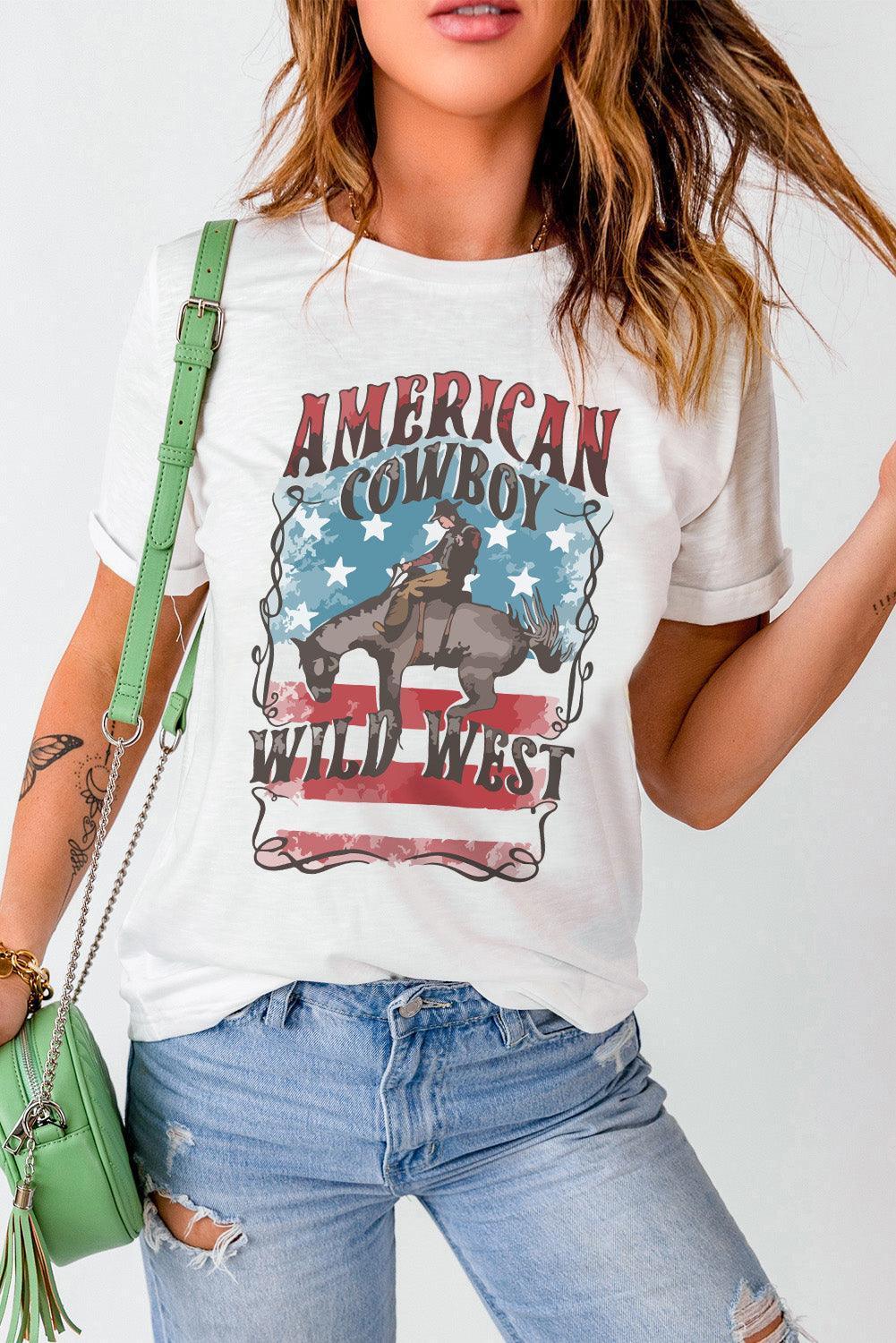 American Cowboy White Graphic Tee Shirt - MXSTUDIO.COM