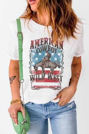 American Cowboy White Graphic Tee Shirt - MXSTUDIO.COM