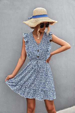 Amusing Floral V-Neck Ruffled Dress - MXSTUDIO.COM