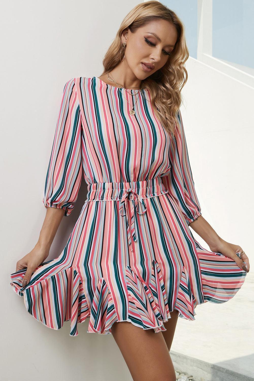 Amusing Striped Mini Dress - MXSTUDIO.COM