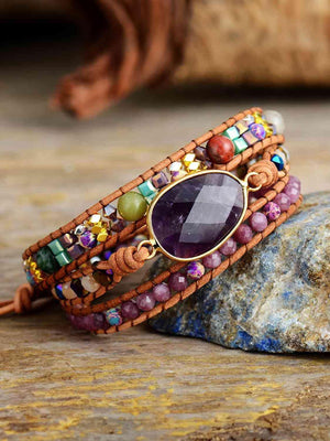 Amusing Triple-Layer Amethyst Bracelet-MXSTUDIO.COM