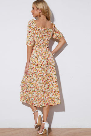 Angel In Disguise Floral Split Square Neck Midi Dress - MXSTUDIO.COM