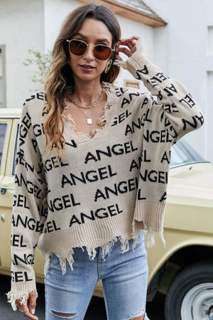 Angel V-Neck Distressed Sweater - MXSTUDIO.COM