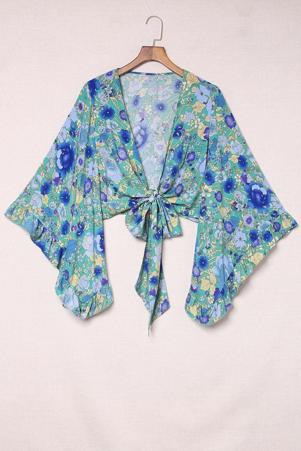 Angelic Beauty Surplice Floral Bell Sleeve Blouse - MXSTUDIO.COM