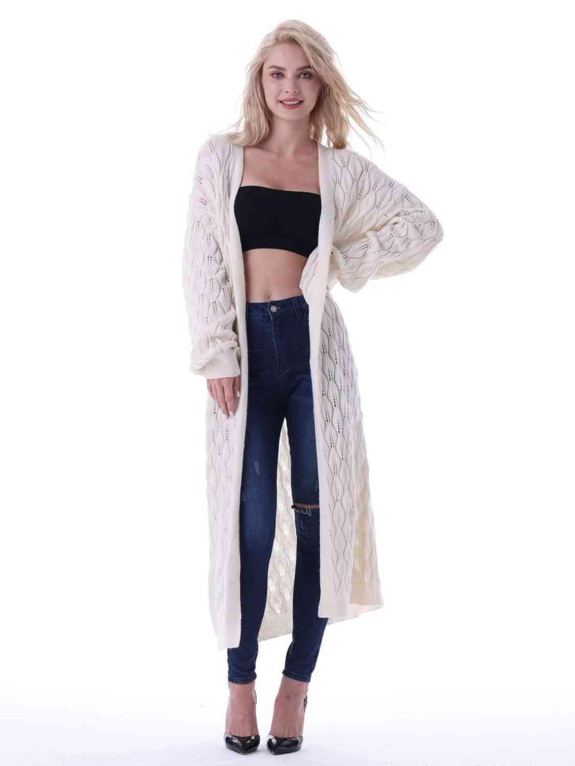 Angelic Warmth Open Front Long Open Knit Cardigan - MXSTUDIO.COM