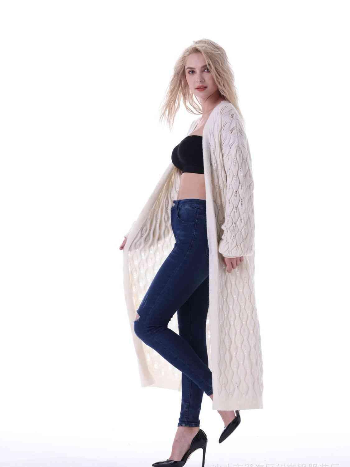 Angelic Warmth Open Front Long Open Knit Cardigan - MXSTUDIO.COM