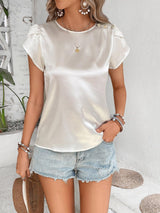 Angelic White Crew Neck Petal Sleeve Top - MXSTUDIO.COM