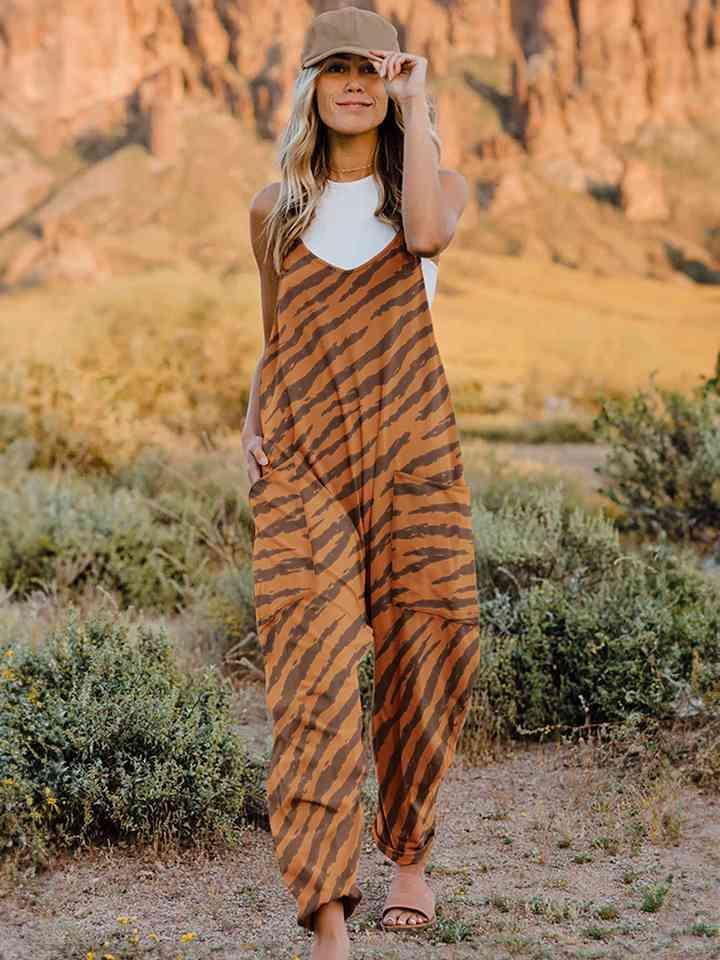 Animal Print Sleeveless V Neck Overalls - MXSTUDIO.COM