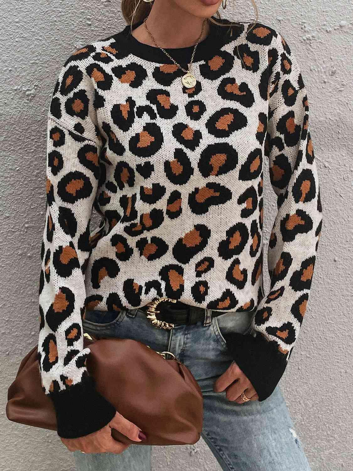 Animalistic Appeal Knit Leopard Print Sweater-MXSTUDIO.COM