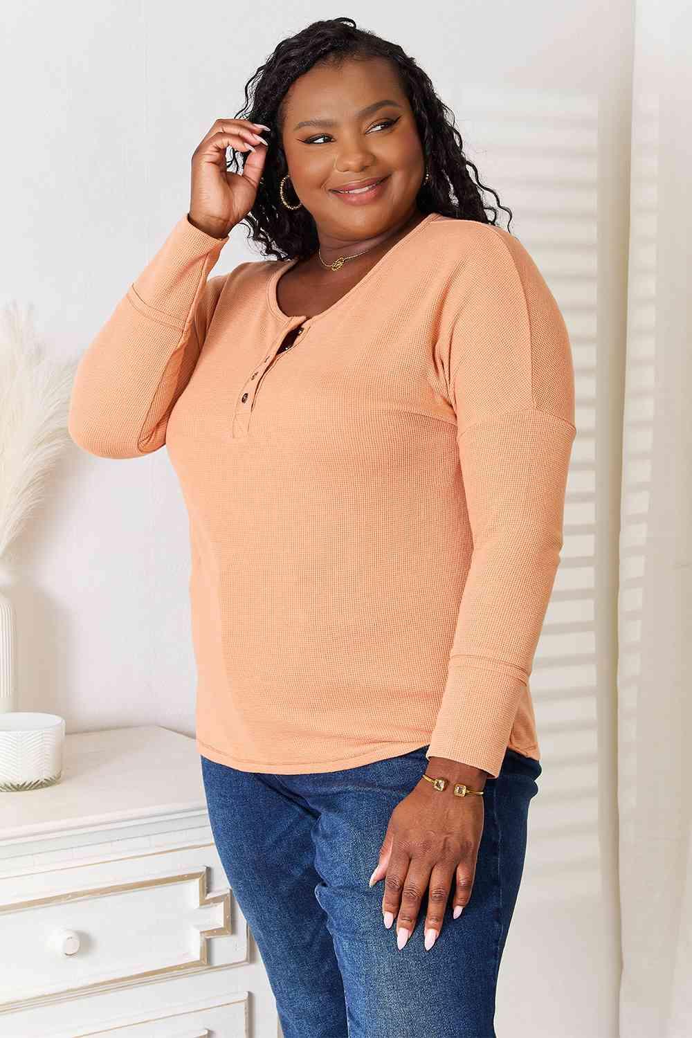 Anytime Outfits Long Sleeve Plus Size Orange Top - MXSTUDIO.COM