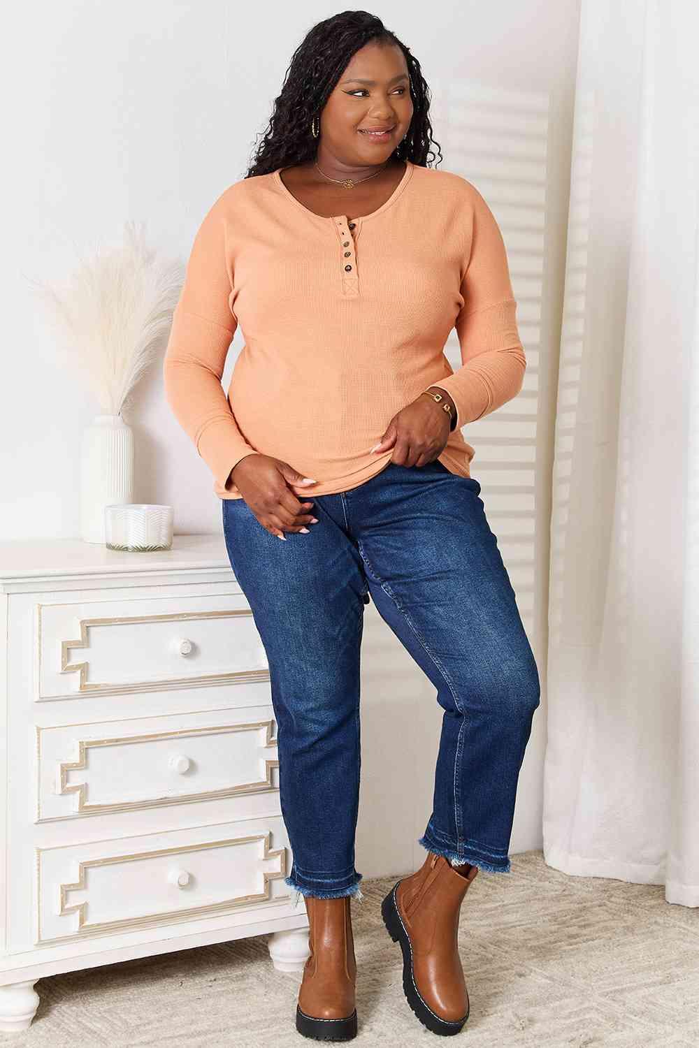 Anytime Outfits Long Sleeve Plus Size Orange Top - MXSTUDIO.COM