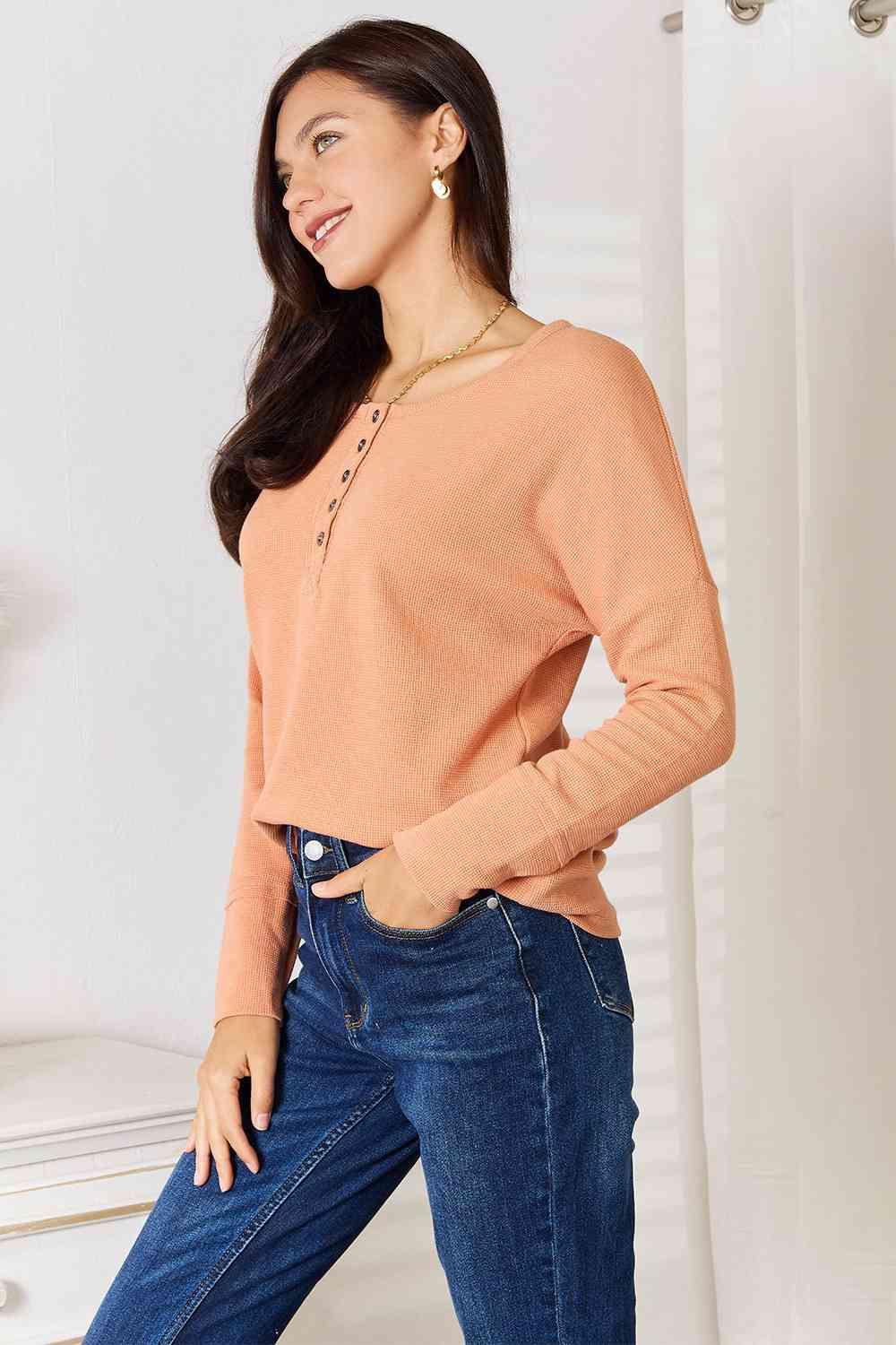 Anytime Outfits Long Sleeve Plus Size Orange Top - MXSTUDIO.COM