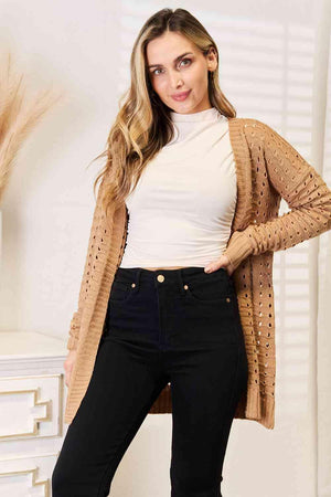 Appealing Brown Openwork Open Front Cardigan-MXSTUDIO.COM