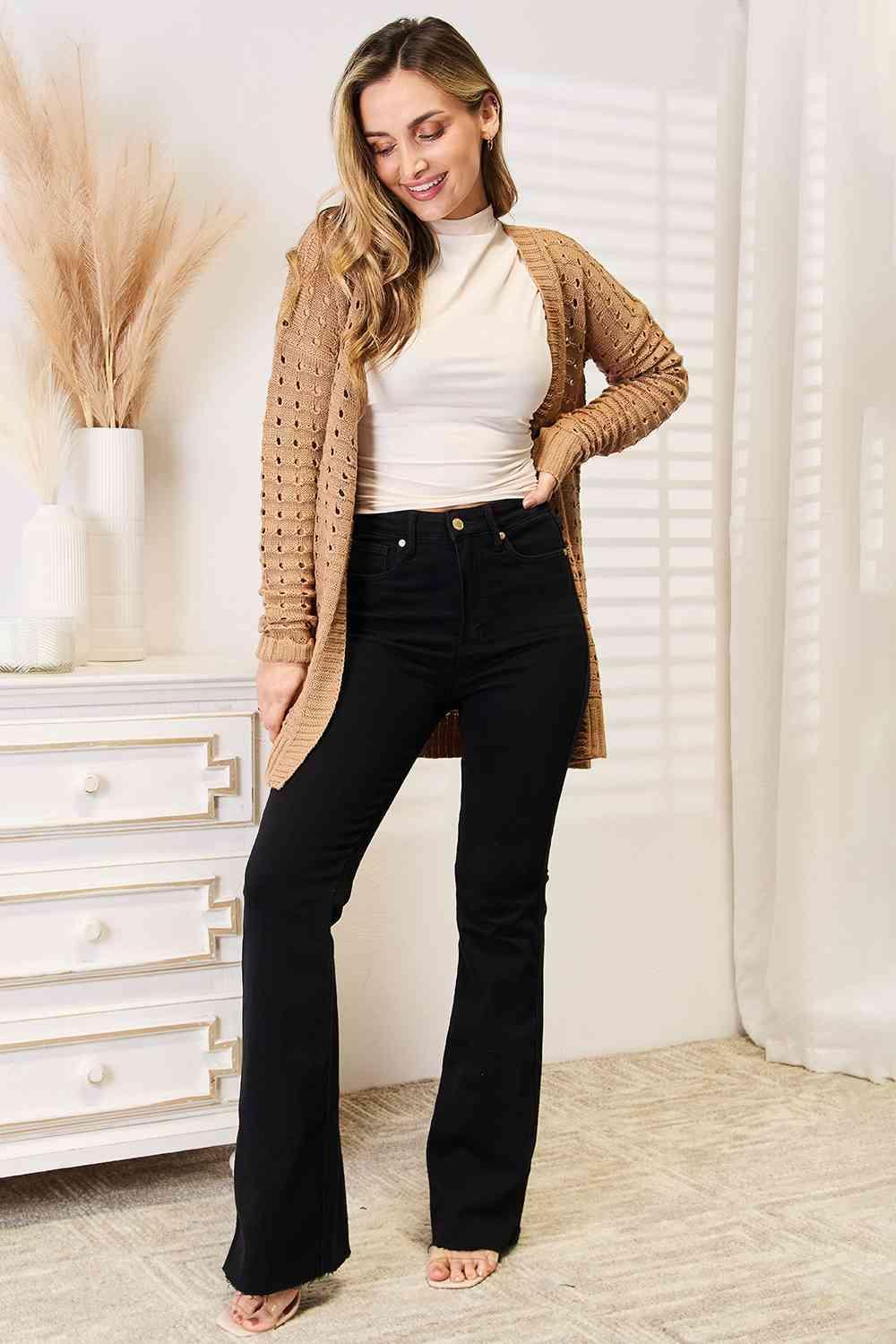 Appealing Brown Openwork Open Front Cardigan-MXSTUDIO.COM