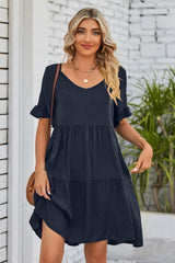 Appreciate Life Short Sleeve Tiered Mini Dress - MXSTUDIO.COM