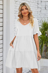 Appreciate Life Short Sleeve Tiered Mini Dress - MXSTUDIO.COM