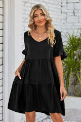 Appreciate Life Short Sleeve Tiered Mini Dress - MXSTUDIO.COM