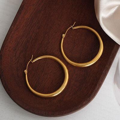 a close up of a pair of gold hoop earrings