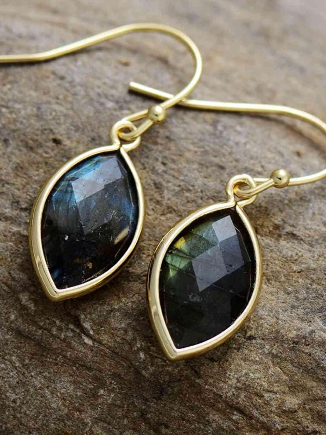 Army Green Natural Stone Geometric Dangle Earrings-MXSTUDIO.COM