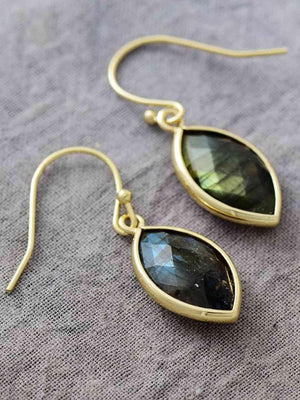 Army Green Natural Stone Geometric Dangle Earrings-MXSTUDIO.COM