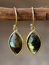 Army Green Natural Stone Geometric Dangle Earrings-MXSTUDIO.COM