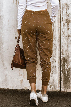 Arrow Print Elastic Waist Brown Joggers - MXSTUDIO.COM