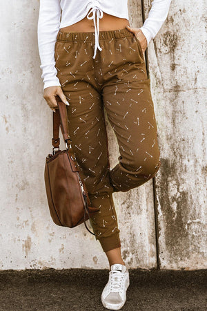 Arrow Print Elastic Waist Brown Joggers - MXSTUDIO.COM