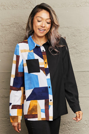 Artistic Contrast Long Sleeve Collared Shirt - MXSTUDIO.COM