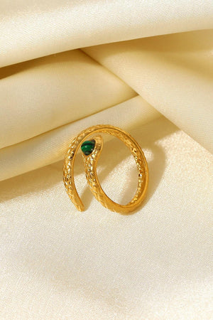 Artistic Expression Malachite Bypass Gold Snake Ring - MXSTUDIO.COM