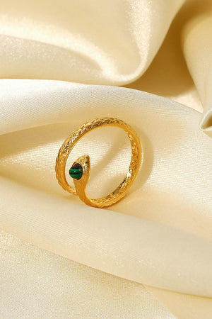 Artistic Expression Malachite Bypass Gold Snake Ring - MXSTUDIO.COM